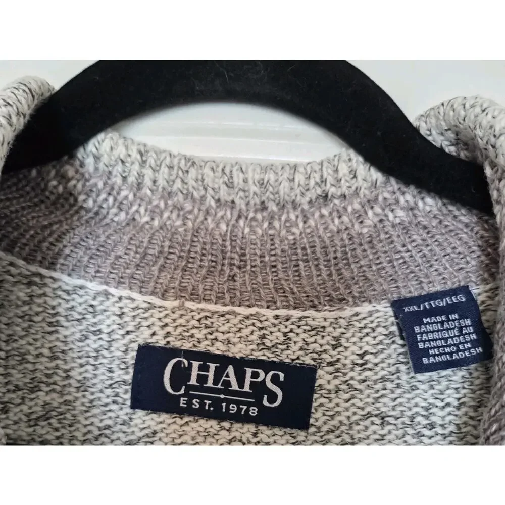 CHAPS Mens XXL Plus Size Quarter Thick Zip Sweater Gray Marled Cotton Blend